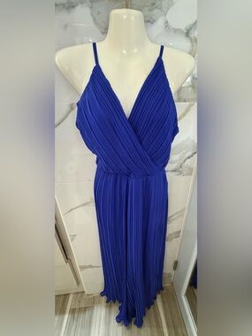 Royal Blue Pleated V-Neck Maxi Dress